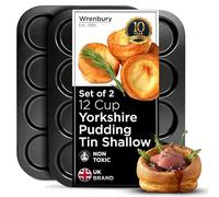 Wrenbury Juego de 2 bandejas para pudín Yorkshire de 12 tazas, antiadherente, acero al carbono, ideal para pudines de Yorkshire más pequeños y sapos en el agujero