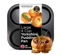 Wrenbury Lata gigante de 4 tazas para pudín Yorkshire, antiadherente, 10 cm de profundidad, bandeja de acero al carbono de calibre pesado para grandes cenas asadas, sapo en el agujero y magdalenas