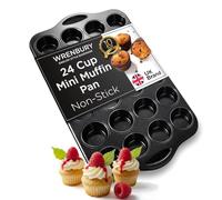Wrenbury Mini bandeja para magdalenas, lata antiadherente para magdalenas pequeñas, 24 tazas, acero al carbono de calibre pesado, sartén para panecillos mini Yorkshire, taza de 2 cm