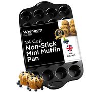 Wrenbury Mini bandeja para magdalenas, pequeñas golosinas, grandes sonrisas, lata antiadherente para 24 magdalenas, molde para magdalenas para diversión diaria de horneado, taza de 2 cm