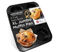 Wrenbury Pan Jumbo Muffin 6Cup - Fundo No Adherente XL para Hornear 3.75" - Molde de Cupcakes Gigante - Seguro para Lavavajillas - Libre de PTFE