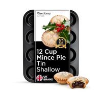 Wrenbury Pro - Bandeja para hornear para tartas de carne picada poco profunda, 12 tazas, lata de acero al carbono antiadherente para pasteles de carne picada de Navidad, tartas de mermelada y pudines