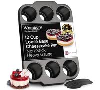 Wrenbury Pro,Mini sartén antiadherente para tartas de queso con parte inferior extraíble, sartén grande de 12 agujeros, base suelta de acero al carbono, endurecido sin PFOA, rendimiento profesional