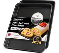 Wrenbury Swiss Roll Tin - Juego de 2 bandejas planas antiadherentes de acero al carbono DuraQuartz para horno, bandeja grande para hornear rulades, 39 x 27 cm