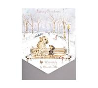Wrendale Designs by Hannah Dale Winter Walks - Paquete de tarjetas de Navidad Golden Retriever y Dachshund