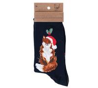 Wrendale Designs - Calcetín navideño con diseño de zorro festivo, azul, Talla única