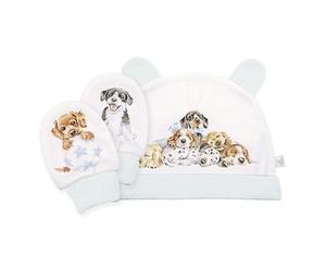 Wrendale Designs Gorro y manoplas para recién nacidos de Hannah Dale Little Paws, Blanco