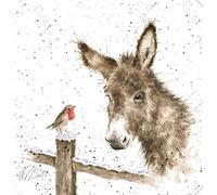 Wrendale Designs Impresión festiva sobre lienzo cuadrado blanco de 20 cm de burro y Robin