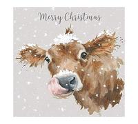 Wrendale Designs Luxury Christmas Card Box Juego de 8 tarjetas"Christmas Cow" Design
