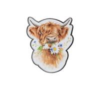 Wrendale Designs - Pin de vaca Daisy Coo' Highland, Aleación de zinc chapada en plata mate