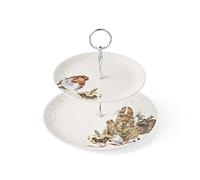 Wrendale Designs Royal Worcester Wrendale Deigns Festive - Soporte para Tartas de Dos Niveles, diseño de petirrojo y Conejo, Color Blanco