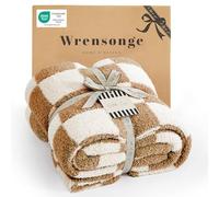 WRENSONGE Manta a Cuadros, Microfibra Naranja quemada, Suave, acogedora, esponjosa, cálida, Hecha a Mano, para sofá, Silla, Cama, Camping, Picnic, Manta Ligera de Viaje, 50 x 70 Pulgadas