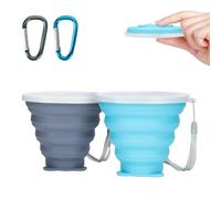 WRENYZK 2 vasos plegables con tapa, 250 ml, reutilizables, vasos de viaje, vasos de silicona portátiles, vasos plegables para acampar al aire libre, para viajes, deportes, pícnic, senderismo (azul