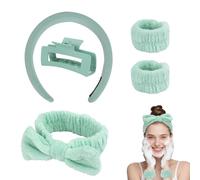 WRENYZK Juego de 5 diademas de spa para lavar la cara y pinzas para el pelo, cinta de pelo desmaquillante para mujeres y niñas, cuidado de la piel, limpieza facial, yoga (verde)