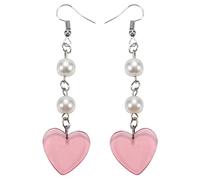 Wresetly 1 Par Lovely Pink Plastic + + Perla Simulada Corazon Simulado Pendiente de Perlas para Mujeres