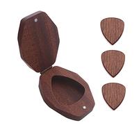 Wresetly Caja de madera para púas de guitarra con soporte para 3 púas de guitarra, caja de almacenamiento, accesorios para guitarra