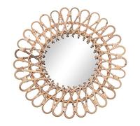 Wresetly Espejo de Mimbre NóRdico de 40Cm para Montar en la Pared, Espejo de Tocador Redondo de RatáN, DecoracióN para el BañO, de Estar, Espejo Colgante de Pared