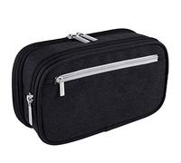 Wresetly Estuche grande con varios compartimentos para lápices, para viajes, cosméticos, maquillaje, bolsa de cable, bolsa con varios compartimentos para estudiantes, oficina, adultos, color negro,