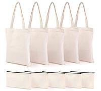 Wresetly Juego de bolsas de lona para lápices, bolsas de maquillaje en con cremallera, estuche de lona para bolígrafos, bolsa de compras reutilizable, beige