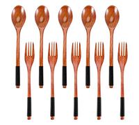 Wresetly Juego de tenedor de madera de madera de estilo japonés para comer, cubertería de madera, reutilizable, 10 unidades