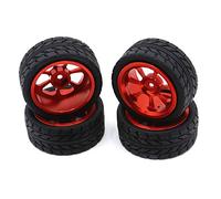 Wresetly Llanta de metal de 65 mm + neumáticos de goma con neumáticos de agarre para piezas de coche RC 144001 A959 A959-B 124019 124018 RC Auto Parts, Rojo