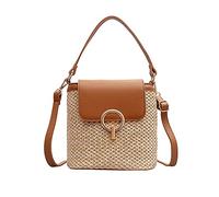 Wresetly Pequeños cubos de paja para las mujeres de verano de hombro bolsas de hombro señora de dinero y bolsos de hombro femenino bolsa simple, marrón