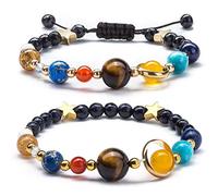 Wresetly Pulsera del solar para mujer y niña, Galaxy Ocho Planetas, guardián de piedra natural, pulsera de cuentas para hombres, juego de 2 unidades, 16 5 cm, Aleación + piedra + acrílico