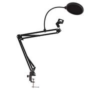 Wresetly Soporte de micrófono ajustable con soplado, soporte de brazo de tijera de suspensión para micrófono azul