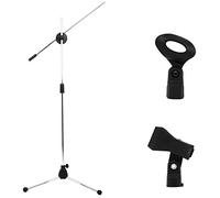 Wresetly Soporte de micrófono, trípode plegable ajustable con 2 soportes de clip de micrófono para canto de karaoke