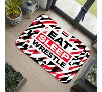 Wrestle - Alfombra de área contemporánea, deportiva, con texto en inglés "Eat Sleep", color rojo, esencial para la habitación, alfombra rectangular con detalles impresos, decoración de baño, cocina