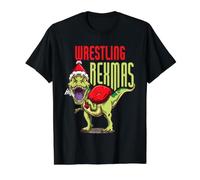 Wrestling Rexmas Trex Dinosaurio Vacaciones de Navidad - Lucha Libre Camiseta gráfica económica, Hombre, Negro, L