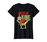 Wrestling Rexmas Trex Dinosaurio Vacaciones de Navidad - Lucha Libre Camiseta gráfica económica, Mujer, Negro, L