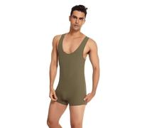 Wrestling Singlet Herren Body wear Overall Weich Bodysuit Männerbody Einteiler Unterhemd Stretch Sexy Kurz Danz Sport Gym Fitness Training Funktionsshirt, O Verde, XL