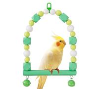 WREWING Colorido columpio de madera para pájaros y perca de entrenamiento, accesorios de jaula a prueba de masticación con campanas para periquitos, tortolitos, cacatúas, conures