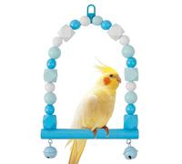 WREWING Colorido columpio de madera para pájaros y perca de entrenamiento, accesorios de jaula a prueba de masticación con campanas para periquitos, tortolitos, cacatúas, conures