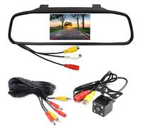 Wried - Kit de cámara de marcha atrás TFT LCD de 4.3 pulgadas, monitor de espejo retrovisor para coche, 4 LED, impermeable, visión nocturna, cámara de visión trasera