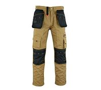 WrightFits Pantalones de trabajo con funda para hombre, color negro,Pantalones de carga de combate de seguridad resistente, múltiples bolsillos, bolsillos para rodilleras, caqui, 38Wx31L