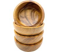 WRIGHTMART Round Wooden Bowls Set of 4 Handmade from Acacia Wood Decorative Small Bowls for Serving Food Charcuterie Condiments Nuts Dips Nat