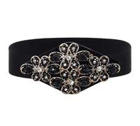 Wriidy Cinturón elástico con diamantes de imitación negros anchos para mujer, cinturones azules, cintura elástica de flores, accesorios de joyería para vestido, Negro -, 37 inches