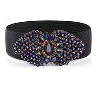 Wriidy Cinturón elástico de diamantes de imitación negro ancho cinturón de vestir para mujer, cinturones elásticos en la cintura, accesorios de joyería para niñas, Negro -, Large