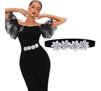 Wriidy Cinturón elástico negro Rhinestone Skinny Belts Cinturón de cintura de cristal Cinturón de cincha para mujeres y niñas, Negro, M