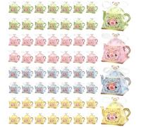 WRINGKIT Paquete de 60 cajas de dulces para teteras, cajas de regalo de fiesta de té con cinta, caja de regalo de tetera floral vintage, suministros de decoración de fiesta de té para la hora del té