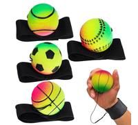 Wrist Ball - 4 piezas Rebound Ball on a String with Retractable Wristband | Hand Forearm Strengthener Sports Accessory for Workout, Ejercicio, Fitness Training, Outdoor, Indoor Gym, Home, Backyard