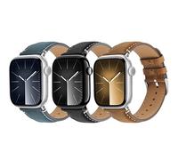 Wristitani Paquete de 3 correas de cuero compatibles con Apple Watch de 44 mm, 45 mm, 46 mm, 49 mm, para hombres, correa de repuesto de cuero genuino para iWatch Ultra2 Ultra Series 10 9 8 7 SE2 SE 6