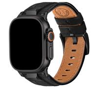 Wristitani Pulsera Cuero Compatible con Apple Watch 49mm 46mm 45mm 44mm 42mm, Cuero Auténtico Conector Metálico Duradero, para iWatch Ultra Series 10 9 8 7 SE 6 5 4 3, Negro+Herrajes Negro