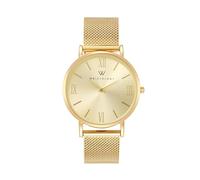 Wristology 29 Options - Maxi Leather Band Roman Numerals Boyfriend Watch - Interchangeable Genuine Leather Strap - Large Easy to Read Analog Face for Women or Men, Malla de cara dorada, pulsera