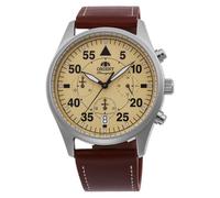 Orient Wristwatch Hombre Adulto Analógico 43mm 5ATM Cronógrafo Negro Cuero Marrón 22mm Hebilla de Espiga Resistente al Agua 50m
