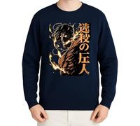 WriteFusion Attack on Titan Motiv - Eren, Mikasa, Armin & épica batallas titanes para fans de Shingeki no Kyojin Style XX Jersey, azul marino, M