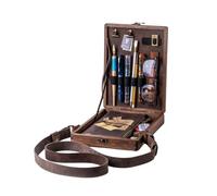 Writers Messenger Wood Box - De Almacenamiento De Arte De Madera A5, Bolso De Hombro De Nogal, Maletín Portátil Multiusos, Gran Capacidad Con Trabillas Elásticas Y Clips Retro, Diseño Ajustable D