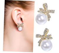 WRITWAA 1 Par pendientes de lazo bow earrings pendientes gruesos de oro Hombres remolino broches y semental pendientes para mujer pendientes colgantes de perlas aretes de perlas aleación